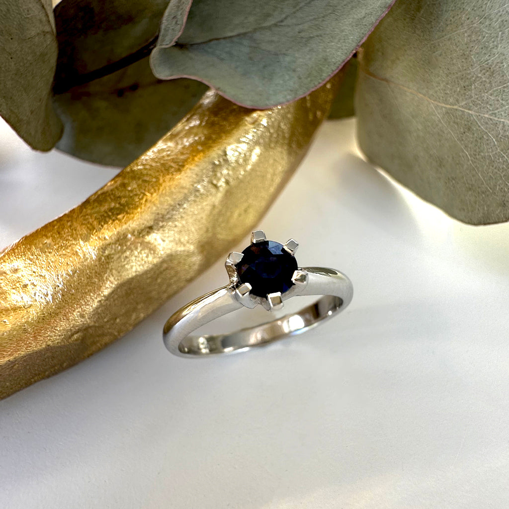 Elevated Six Claw Sapphire White Gold Ring