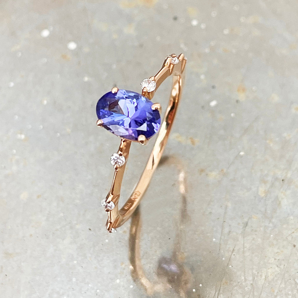 Tanzanite and diamond rose gold ring