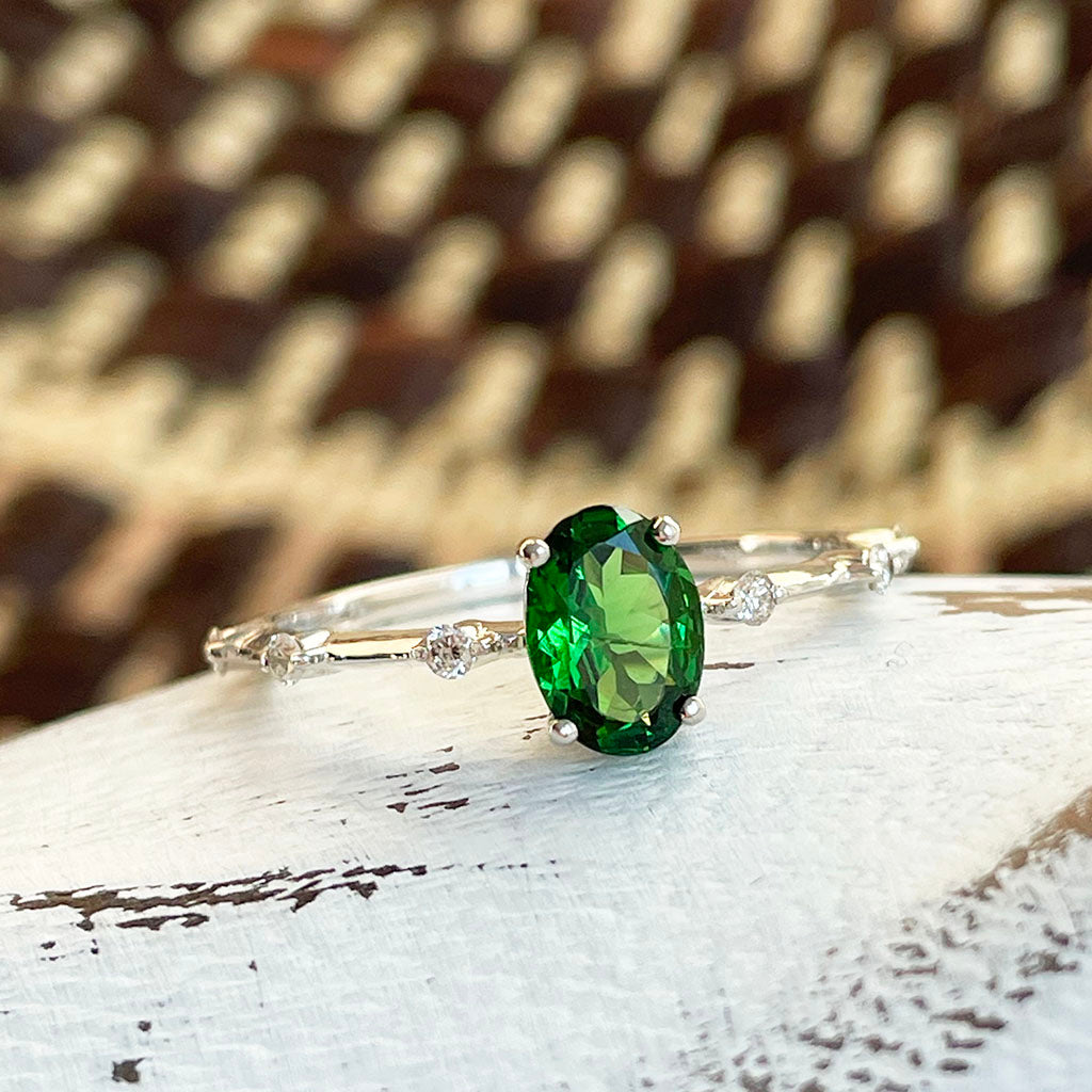 Enchanting Diamond Dotted White Gold Tsavorite Ring