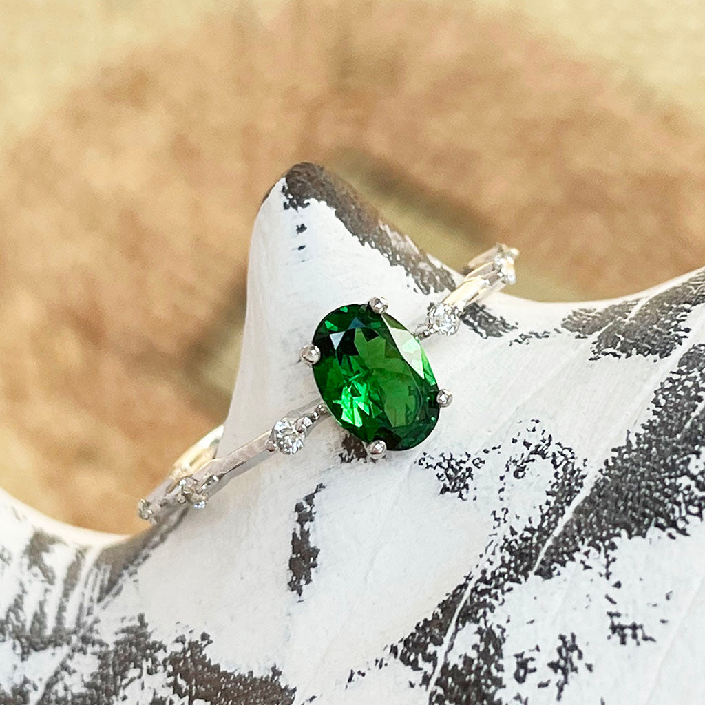 Enchanting Diamond Dotted White Gold Tsavorite Ring