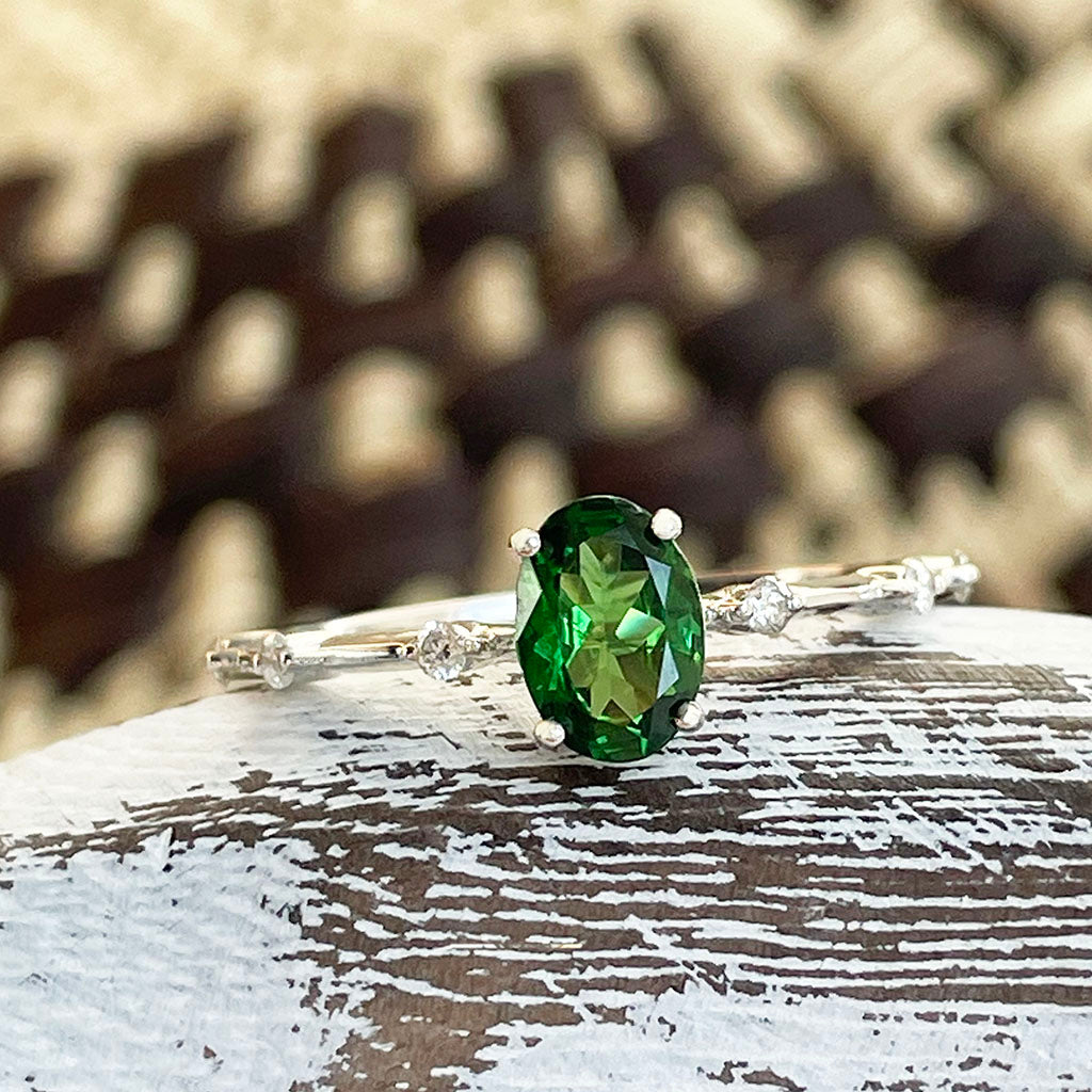 Enchanting Diamond Dotted White Gold Tsavorite Ring Afrogem Jewellers