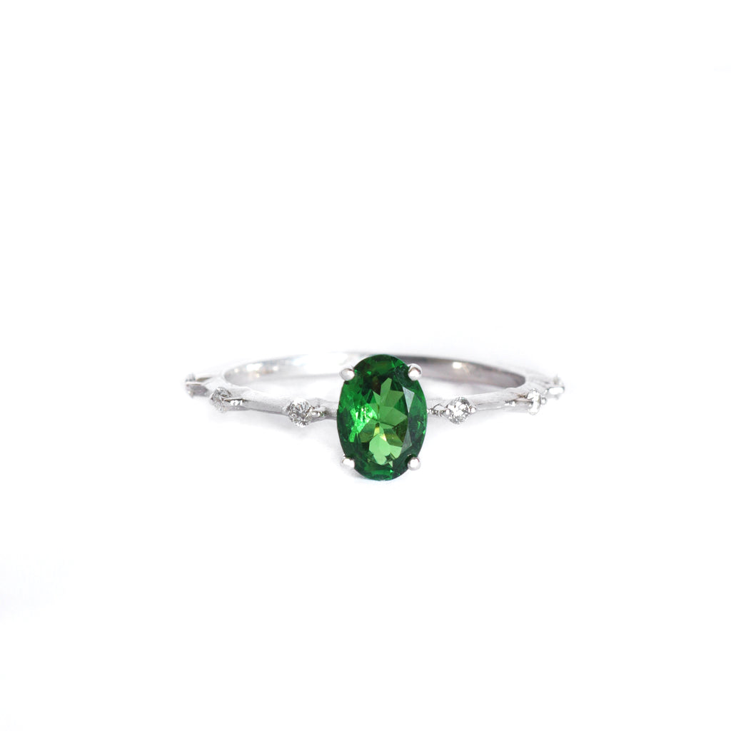 Enchanting Diamond Dotted White Gold Tsavorite Ring