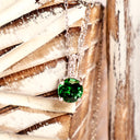Enchanting Petite Round Cut Tsavorite and White Diamond Drop White Gold Pendant