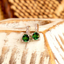 Enchanting Petite Round Cut Tsavorite and White Diamond Drop White Gold Studs