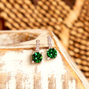 Enchanting Petite Round Cut Tsavorite and White Diamond Drop White Gold Studs