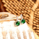 Enchanting Petite Round Cut Tsavorite and White Diamond Drop White Gold Studs