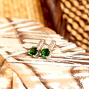 Enchanting Petite Round Cut Tsavorite and White Diamond Drop White Gold Studs