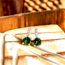 Enchanting Petite Round Cut Tsavorite and White Diamond Drop White Gold Studs