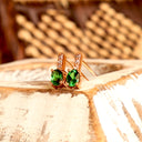 Enchanting Petite Tsavorite and White Diamond Drop Rose Gold Studs