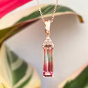 Rose Gold watermelon tourmaline and diamond pendant