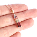 Enchanting Pyramid Diamond Highlight Watermelon Tourmaline Baguette Rose Gold Pendant