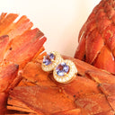 Enchanting Round Cut Tanzanite With Diamond Halo Yellow Gold Earrings