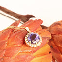 Enchanting Round Cut Tanzanite With Diamond Halo Yellow Gold Pendant