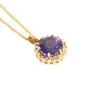 Enchanting Round Cut Tanzanite With Diamond Halo Yellow Gold Pendant