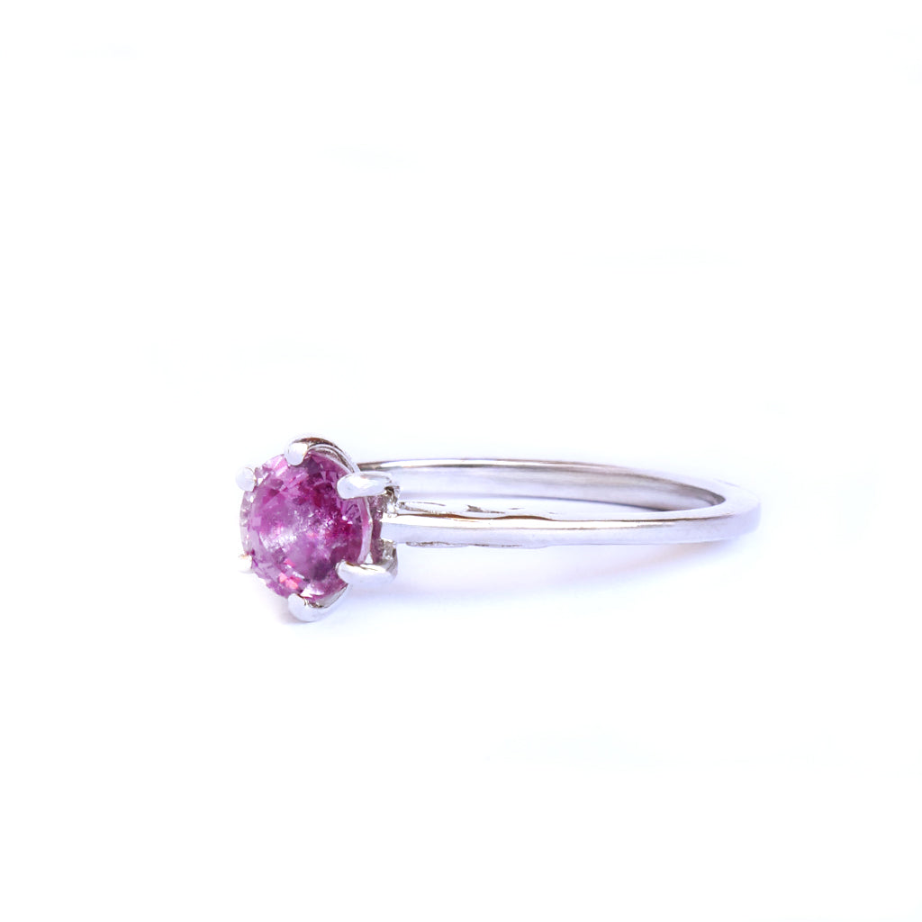 Enchanting Six Claw Elevated Pink Sapphire With Filigree Detail White Gold Ring
