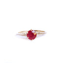 Enchanting Six Claw Elevated Ruby With Filigree Detail Yellow Gold Ring