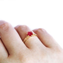 Enchanting Six Claw Elevated Ruby With Filigree Detail Yellow Gold Ring