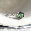 Ethereal Diamond Crimped Band Round Cut Green Tourmaline White Gold Ring