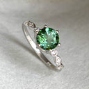 Ethereal Diamond Crimped Band Round Cut Green Tourmaline White Gold Ring