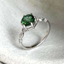 Ethereal Diamond Crimped Band Round Cut Green Tourmaline White Gold Ring