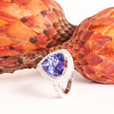 Exquisite Double Diamond Halo Trilliant Tanzanite Filigree Detail White Gold Ring