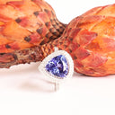 Exquisite Double Diamond Halo Trilliant Tanzanite Filigree Detail White Gold Ring
