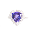 Exquisite Double Diamond Halo Trilliant Tanzanite Filigree Detail White Gold Ring