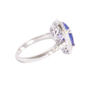 Exquisite Double Diamond Halo Trilliant Tanzanite Filigree Detail White Gold Ring