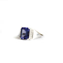 Eye-Catching Octagonal Cut Tanzanite With Glam Side Diamond Highlight White Gold Ring