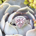 Fairytale Trilliant Pink Morganite and Diamond Halo and Band Ring