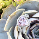 Fairytale Trilliant Pink Morganite and Diamond Halo and Band Ring