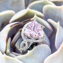Fairytale Trilliant Pink Morganite and Diamond Halo and Band Ring