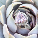Fairytale Trilliant Pink Morganite and Diamond Halo and Band Ring