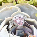 Fairytale Trilliant Pink Morganite and Diamond Halo and Band Ring