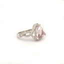 Fairytale Trilliant Pink Morganite and Diamond Halo and Band Ring