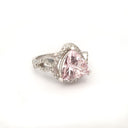 Fairytale Trilliant Pink Morganite and Diamond Halo and Band Ring