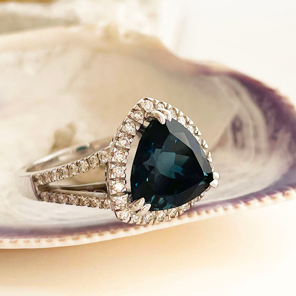 London Blue Topaz and Diamond Halo Ring