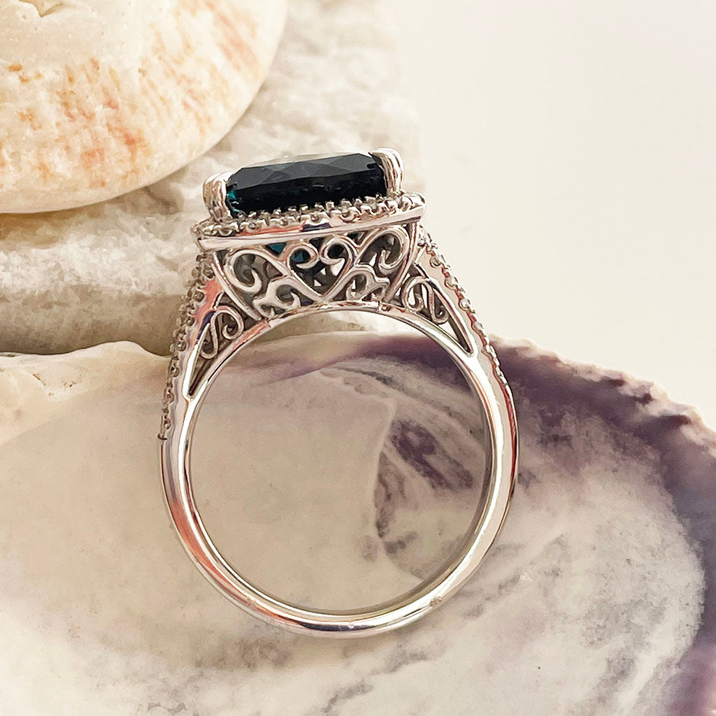 London Blue Topaz and Diamond Halo Ring