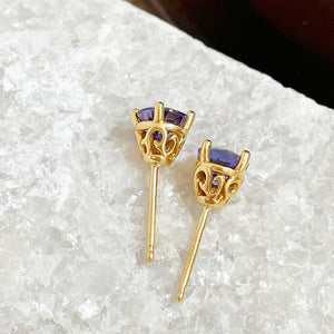 Yellow Gold Filigree Tanzanite Stud Earrings