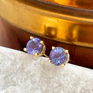 Yellow Gold Filigree Tanzanite Stud Earrings