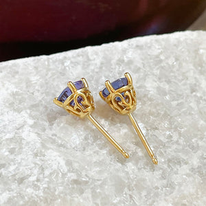 Yellow Gold Filigree Tanzanite Stud Earrings