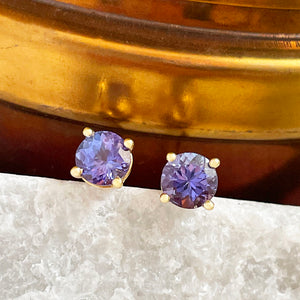 Yellow Gold Filigree Tanzanite Stud Earrings