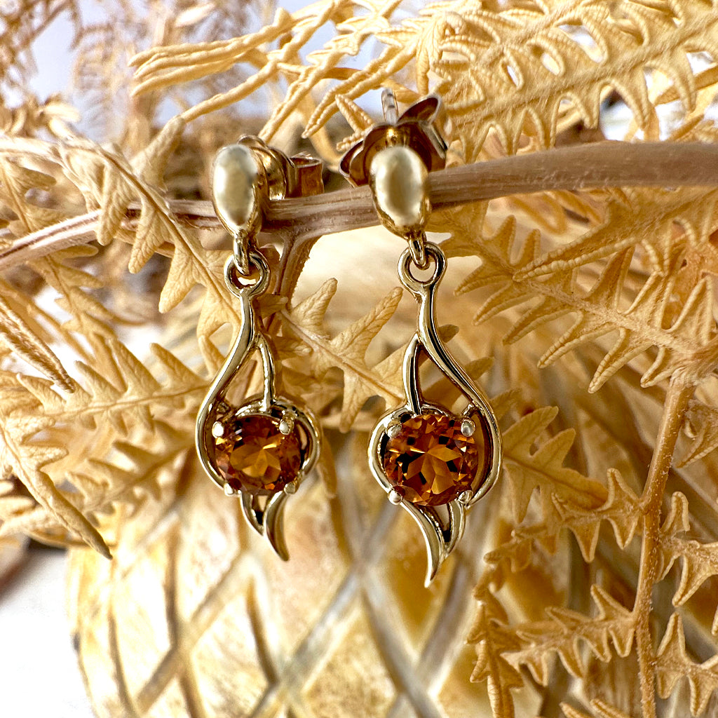 Flame Inspired Citrine Yellow Gold Drop Earrings