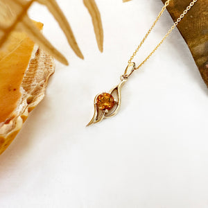 Flame Inspired Citrine Yellow Gold Pendant