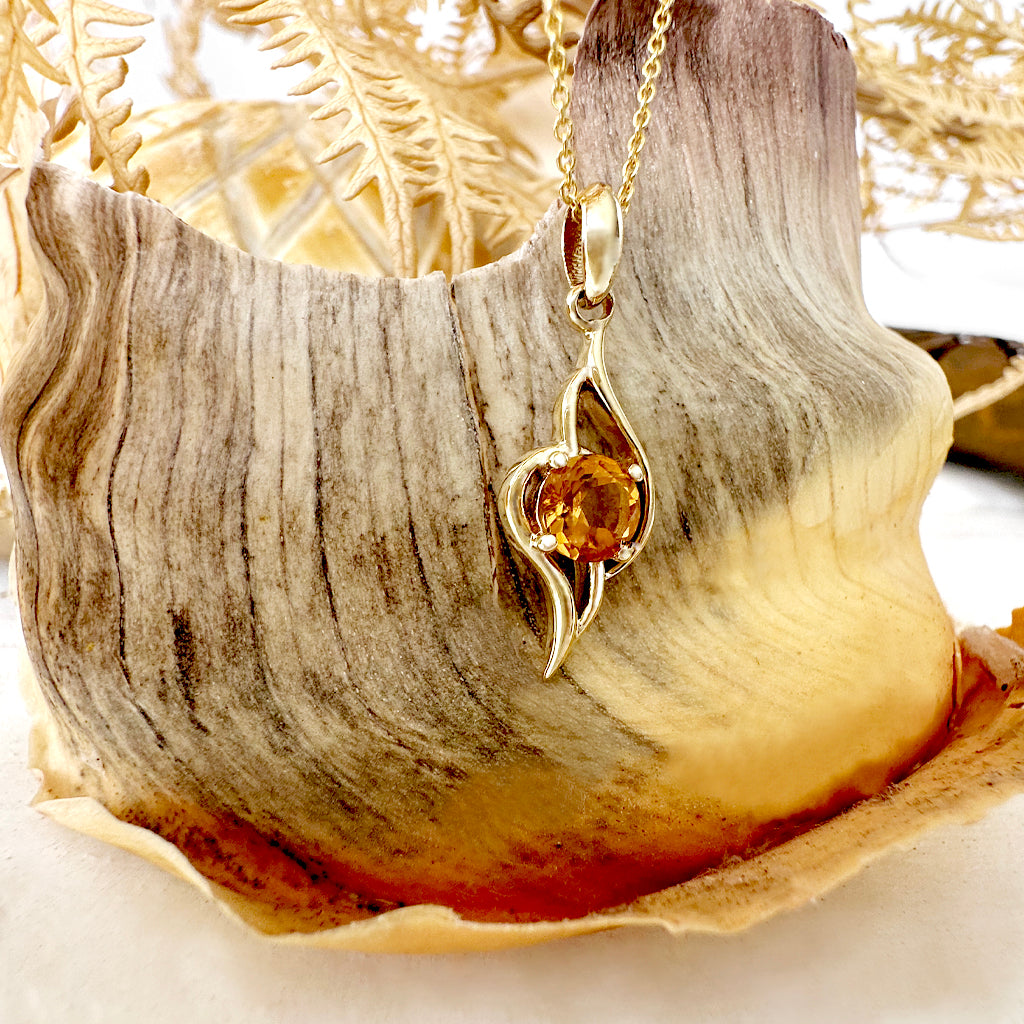 Flame Inspired Citrine Yellow Gold Pendant