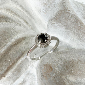 Floral Black Diamond White Gold Ring