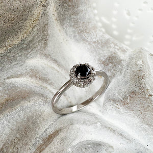 Floral Black Diamond White Gold Ring