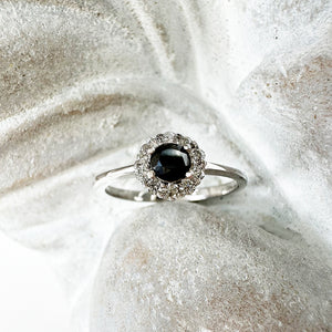 Floral Black Diamond White Gold Ring