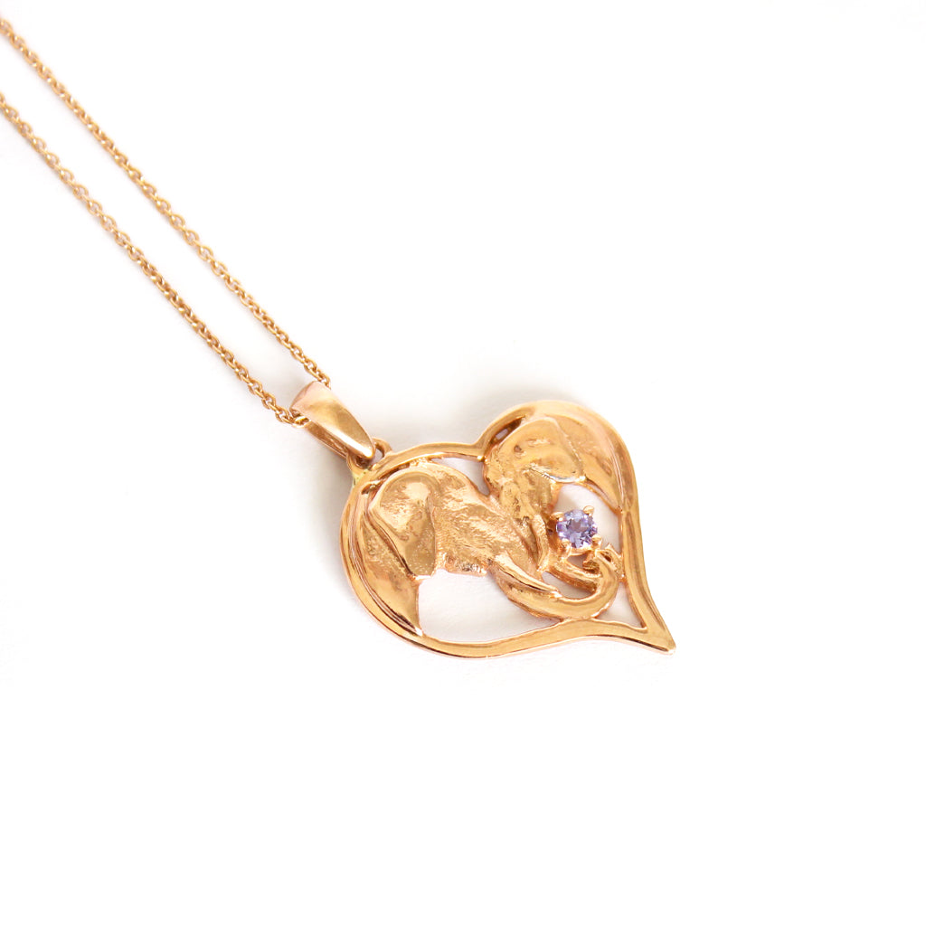 For the Love of Elephants Rose Gold Tanzanite Pendant