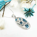 Freeform Natural Elongated Oval K2 Granite with Azurite Silver Pendant